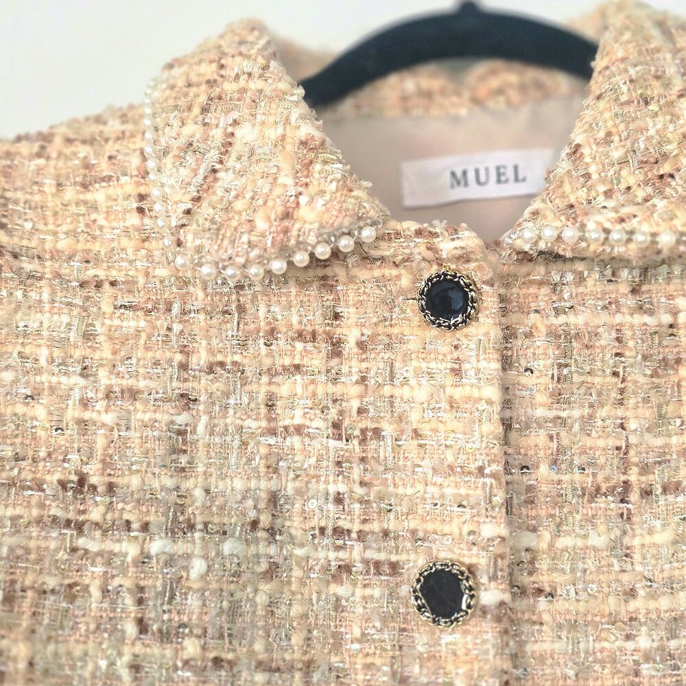 Two piece preppy tweed blazer and skirt set